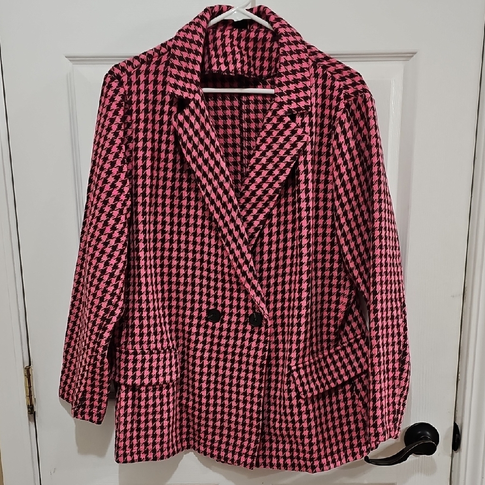 Houndstooth Blazer - Pink And Black